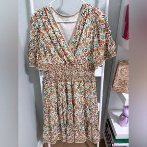Max Studio Orange & Green Citrus Print Midi Dress